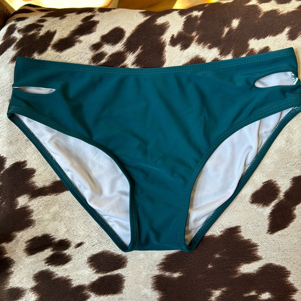 Deep aqua green blue bikini bottom with cutouts size small